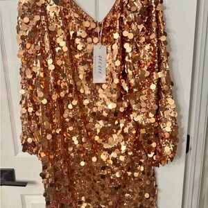 Sequin Party Mini Dress in Rose Gold